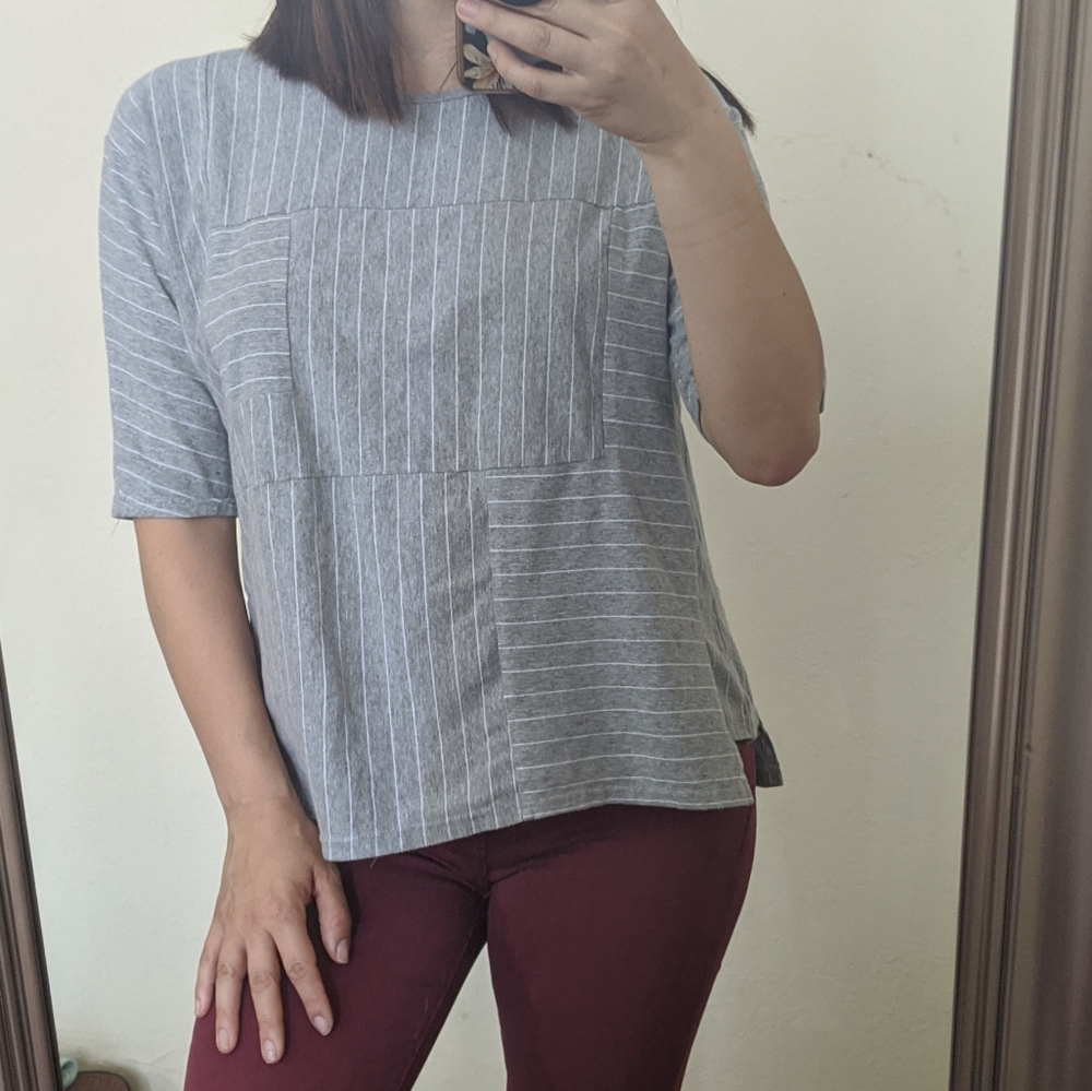 Grey and white striped shirt